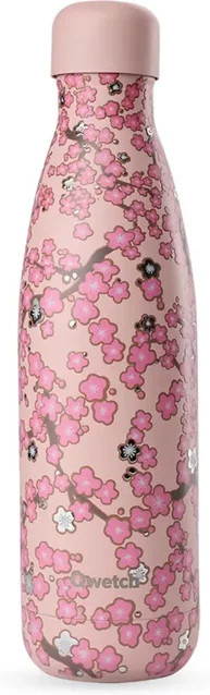 Isotherme Flasche Qwetch Originals Flowers in Pink, 0,42 l - Bild 1