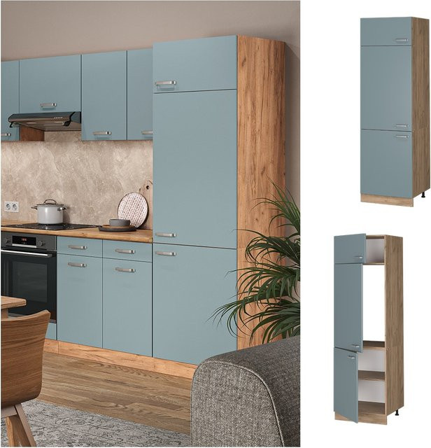 Vicco Kühlumbauschrank R-Line Küchenschrank in Blau-Grau und Eiche, Breite: 60 cm, Höhe: 207 cm, Tiefe: 57,2 cm - Bild 1