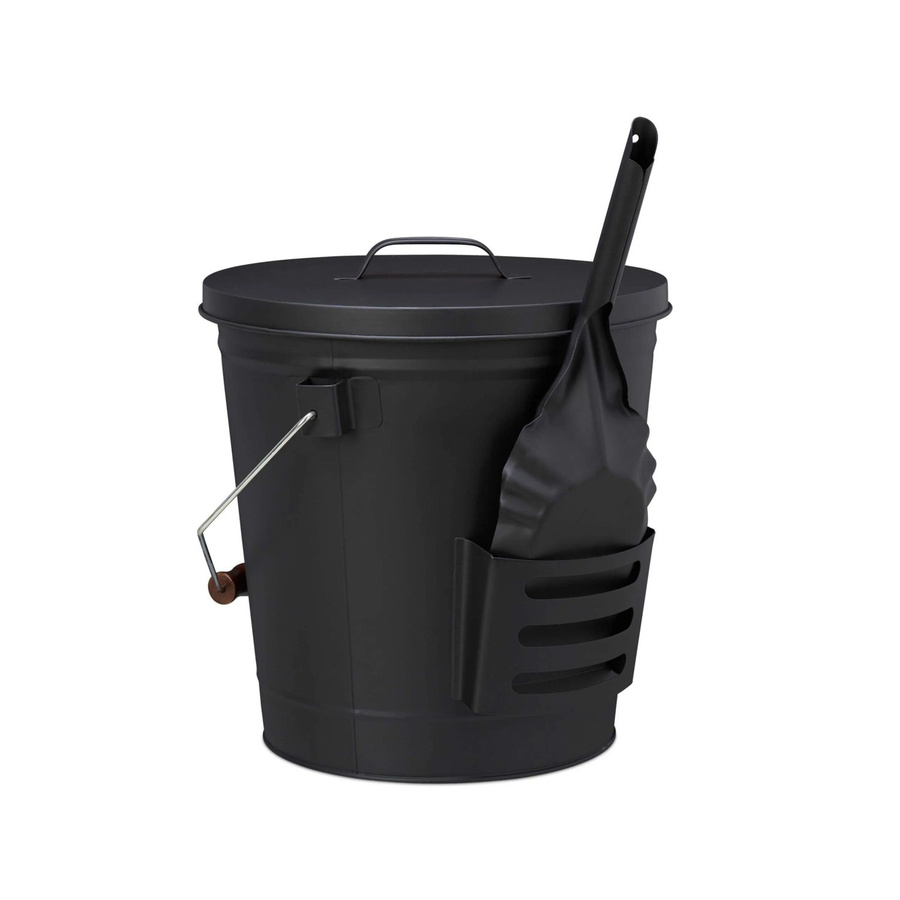 Relaxdays Ascheeimer aus Stahl mit Deckel und Schaufel in Schwarz, B: 35,5 cm, T: 32,5 cm - Bild 2