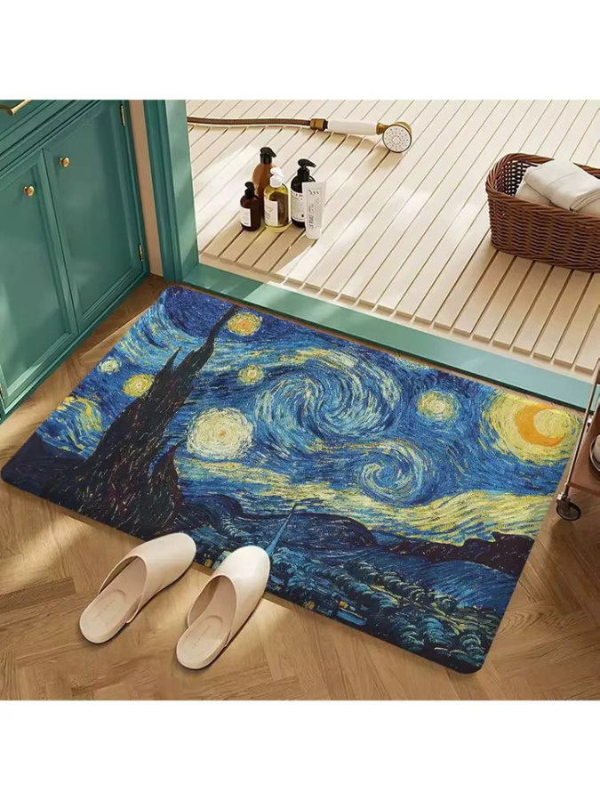 VIKAMA Van Gogh Starry Night Bodenmatte, rutschfest und weich, blau, rechteckig - Bild 3