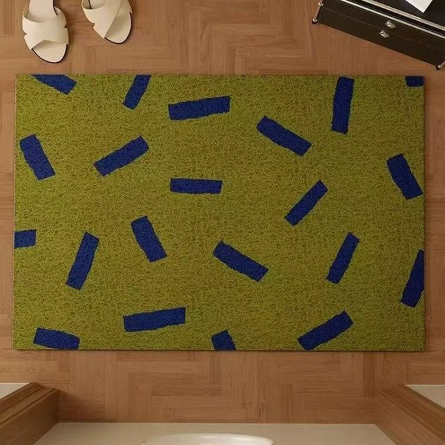Moderne Seidenring Fußmatte in Grün als rechteckiger Eingangstürteppich mit grafischem Design, Breite: 60 cm, Tiefe: 40 cm - Bild 1