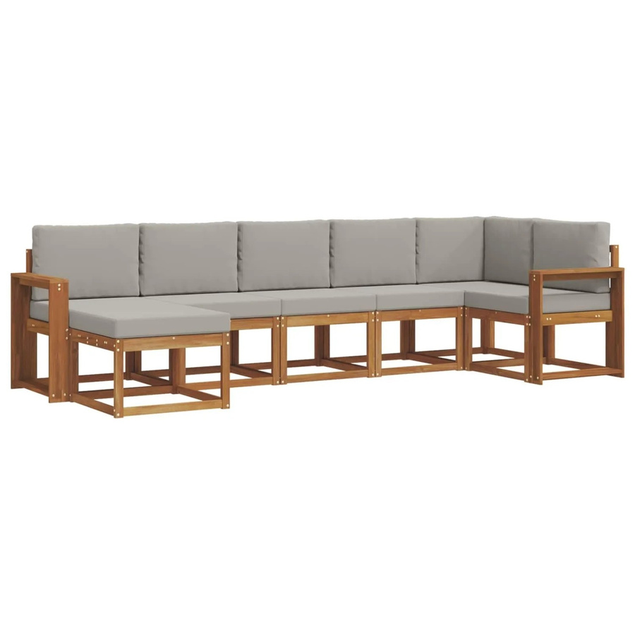 vidaXL Outdoor-Sofagarnitur 7-teilig aus massivem Akazienholz in Braun und Hellgrau mit L-Form und Kissen - Bild 2