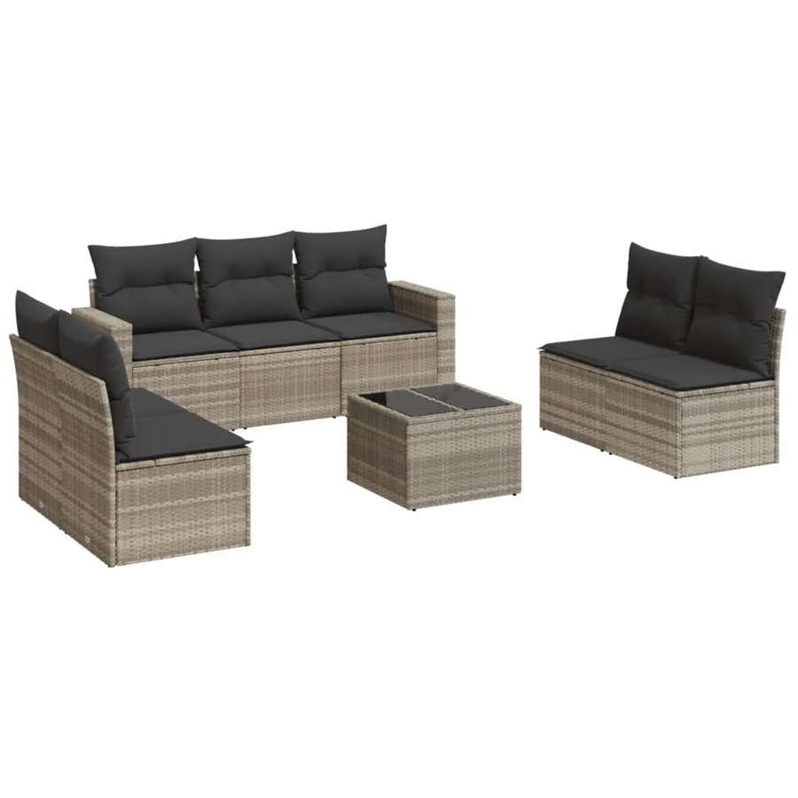 vidaXL 8-tlg Garten-Sofagarnitur Modell 6 aus Poly Rattan in Hellgrau mit Kissen und Tisch - Bild 2