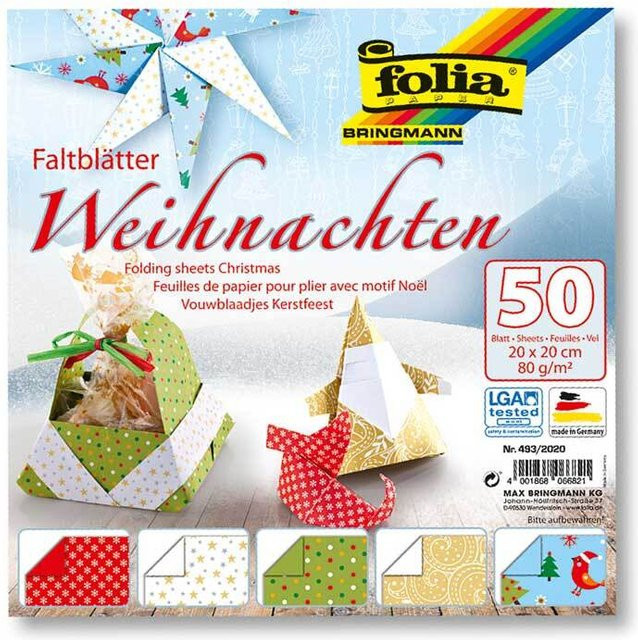 folia Faltblätter Weihnachten, Mehrfarbig, 50 Stück, B: 20 cm x H: 20 cm - Bild 1