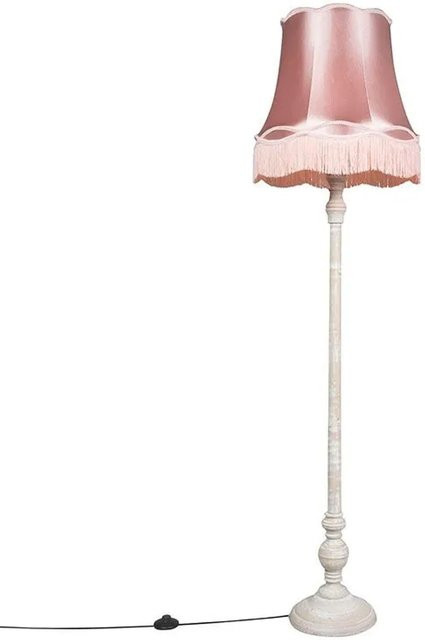 QAZQA Retro Stehlampe Classico in Grau und Rosa mit Holzfuß und Stoffschirm, dimmbar - Bild 1