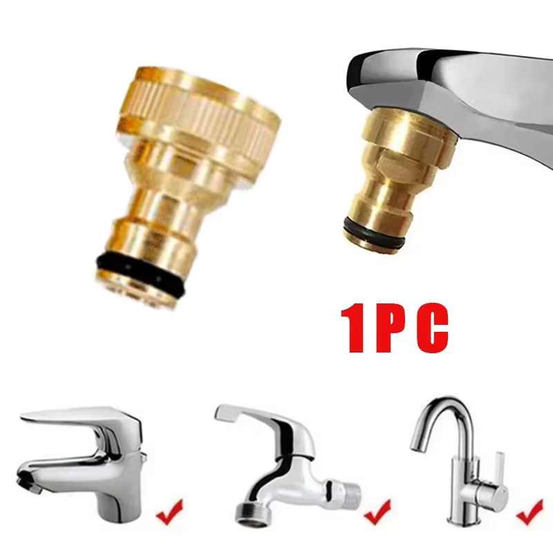 Messing Wasserhahn Adapter als Schlauch Anschluss für Garten und Autowäsche in Gold - Bild 3