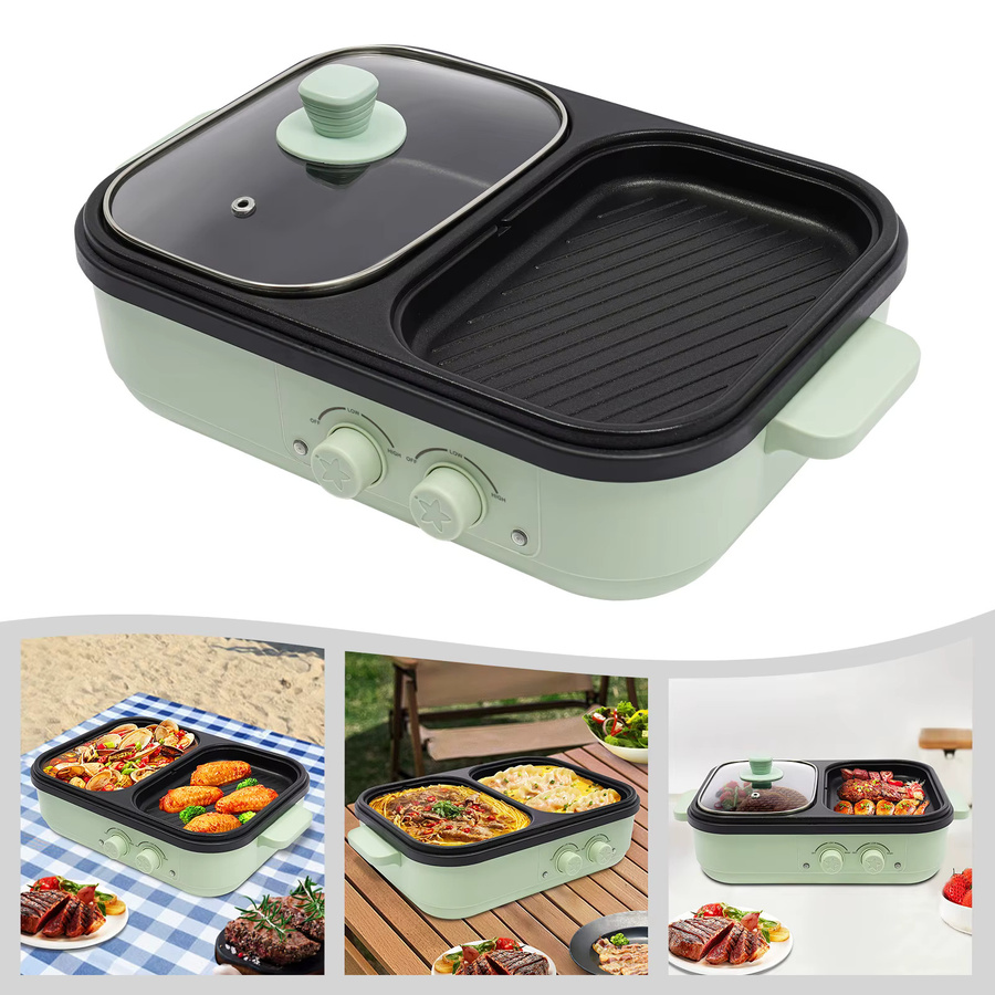 Bymaocar 2-in-1 Elektrischer Hotpot und Grill in Grün mit 1300W, 1-Liter Hotpot und 2-Liter Grill sowie einstellbarem Thermostat - Bild 3