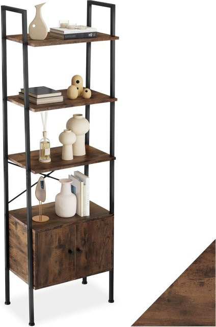 tectake Leiterregal Brentwood Industrial Style aus Holz und Stahl in Braun mit 4 Ebenen und 2 Schrankfächern, B/T/H: 57,5 x 34 x 173 cm - Bild 1