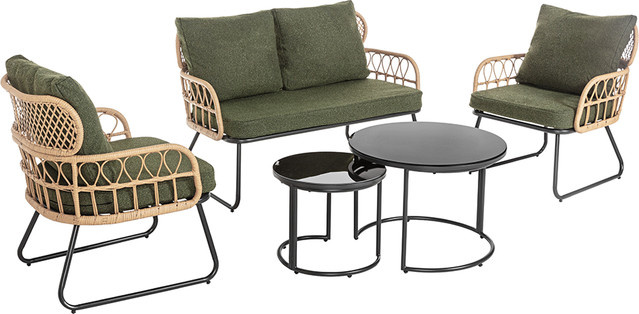5-teiliges Rattan-Gartenset Happy Home HGS51-GRN aus PE-Rattan mit Sitzkissen in Grün - Bild 1