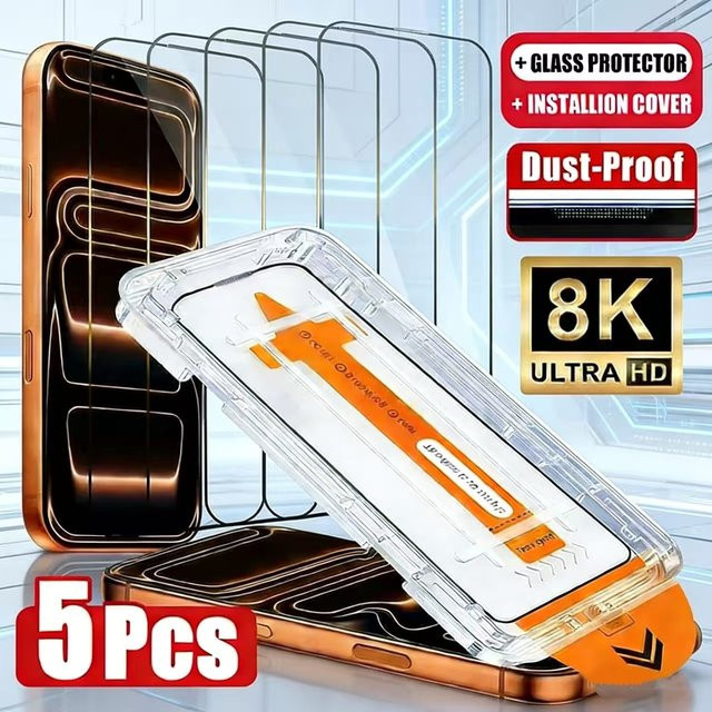 Staubfreie Panzerglas Displayschutzfolie für iPhone 16 15 14 13 12 11 Pro Max Mini XS X XR transparent - Bild 1