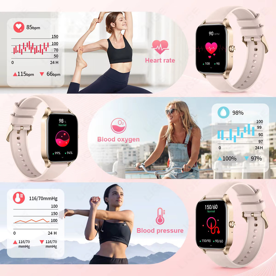 LIGE Fashion Smartwatch für Damen mit 1,85 Zoll HD-Bildschirm, Bluetooth-Anruf und Gesundheitsmonitor in Schwarz und Pink - Bild 4