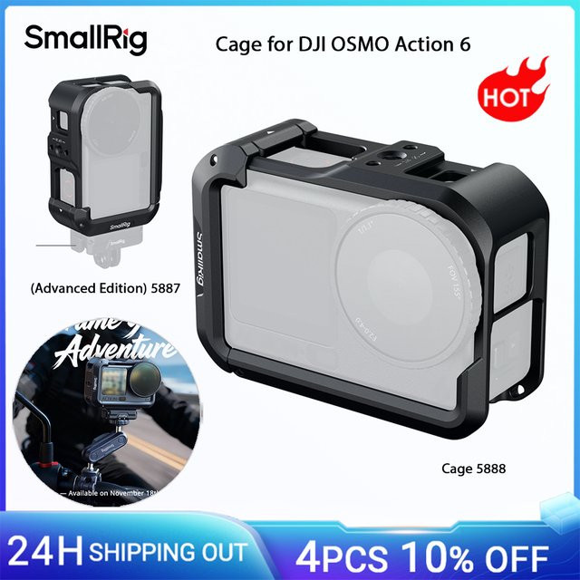 SmallRig OSMO Action 6-Käfig für DJI OSMO Action 6 Advanced Edition in Schwarz mit Silikon-Objektivabdeckung und Handschlaufe inklusive Kaltgarbehalterung - Bild 1