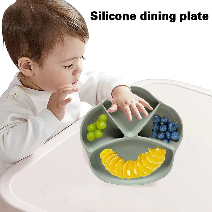 Sturzsichere Silikon-Mahlzeitsteller für Kinder mit Saugnapf in Braun - Bild 2