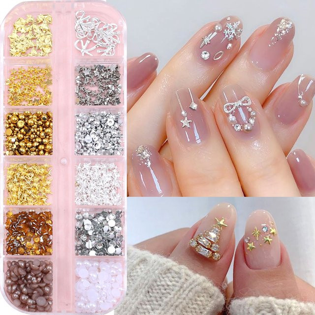 SWEET TREND Nagel Charms, Gold, Silber, Stern, Schleife, Perle, Glänzend - Bild 1