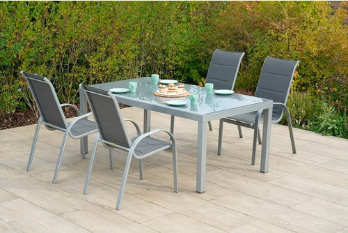 Merxx Gartenmöbelset Amalfi 5-teilig aus Aluminium und Textil mit Sicherheitsglas in Grau - Bild 1