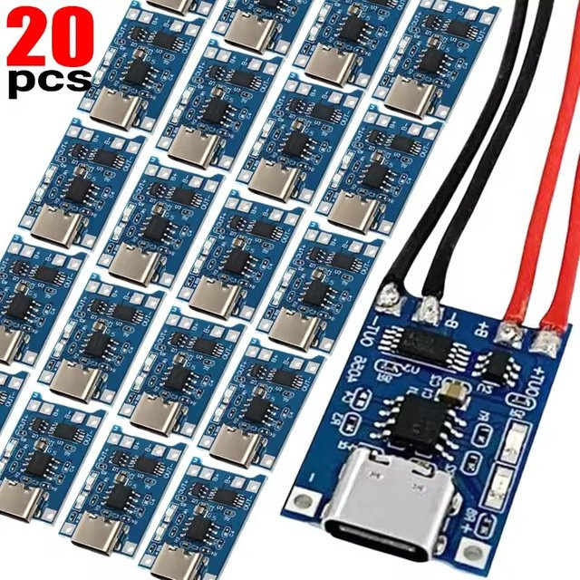TP4056 Lithium-Akku-Lademodul mit Schutzfunktion für 18650 Li-Ion Akkus, Typ-C und Micro-USB, Blau - Bild 1