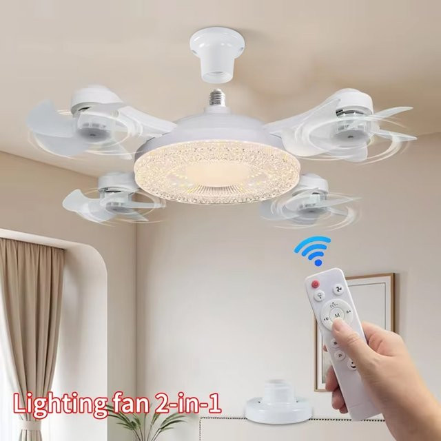 Ludengchaoshi 2-in-1 LED-Deckenventilator mit Fernbedienung, dimmbar, 60W, Weiß - Bild 1