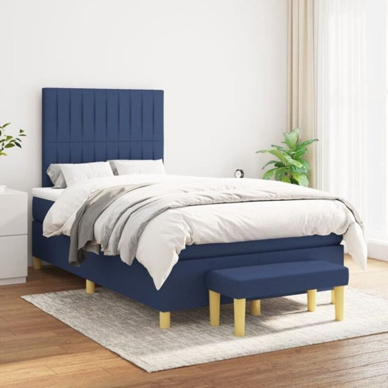 Vidaxl Boxspringbett mit Matratze aus Stoff in Blau, Modernes Polsterbett B/T/H: 120 x 200 x 118 cm - Bild 1