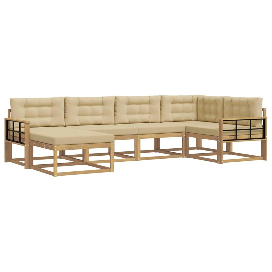 vidaXL Outdoor-Sofagarnitur in L-Form aus Akazienholz mit Kissen, Weiß und Beige - Bild 2