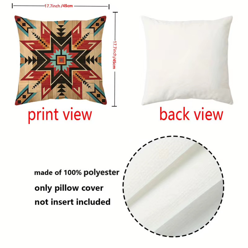 VIKAMA 4-teiliges Set dekorative Kissenbezüge im Bohemian Southern Aztec Navajo Design, petrol und mehrfarbig, quadratisch, B/T/H: 45 x 45 x 45 cm - Bild 3