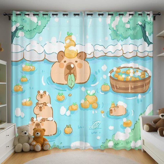 Kapibara Anime Vorhang mit Grafikdesign in Blau für Wohnzimmer und Schlafzimmer B: 100 cm, H: 140 cm - Bild 1
