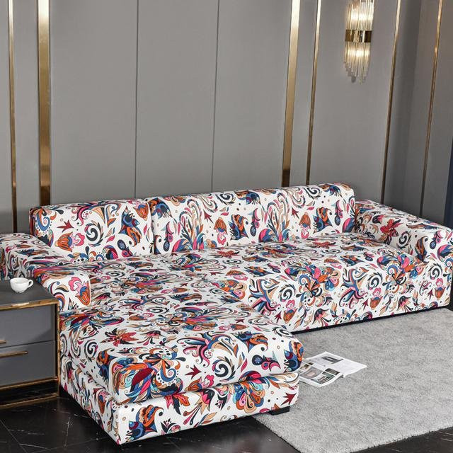 S-EMIGA Floraler Couchbezug für L-förmige Ecksofas, elastischer Stretchbezug aus Polyester, Mehrfarbig, Breite: 145-185 cm - Bild 1