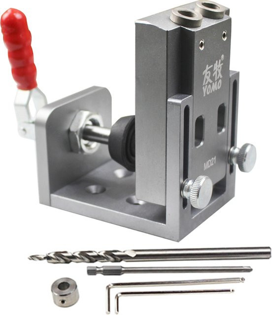 YOMO Pocket Hole Jig Locator mit Toggle Clamp und Schrittbohrer Set für die Holzbearbeitung in Silber - Bild 1