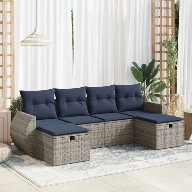 6-teilige moderne Garten-Sofagarnitur aus Poly-Rattan mit Kissen in Grau von vidaxl - Bild 1