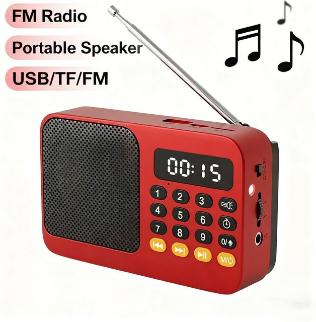 AideeMaster Tragbarer Bluetooth 5.0 Lautsprecher mit FM-Radio und LED-Licht, unterstützt USB-Wiedergabe und TF-Karte, erhältlich in Grün oder Rot - Bild 1