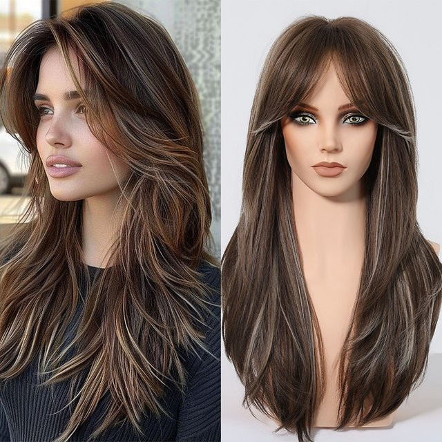 HAIRCUBE Synthetische Perücke, mittellang, gewellt, braun-blond, Damen - Bild 1