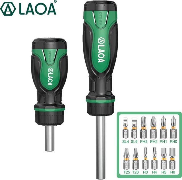 LAOA Professionelles Ratschenschraubendreher-Set mit kurzem Schaft und Schnellwechsel-Bit für Elektriker, 6,35 mm Schnittstelle - Bild 1