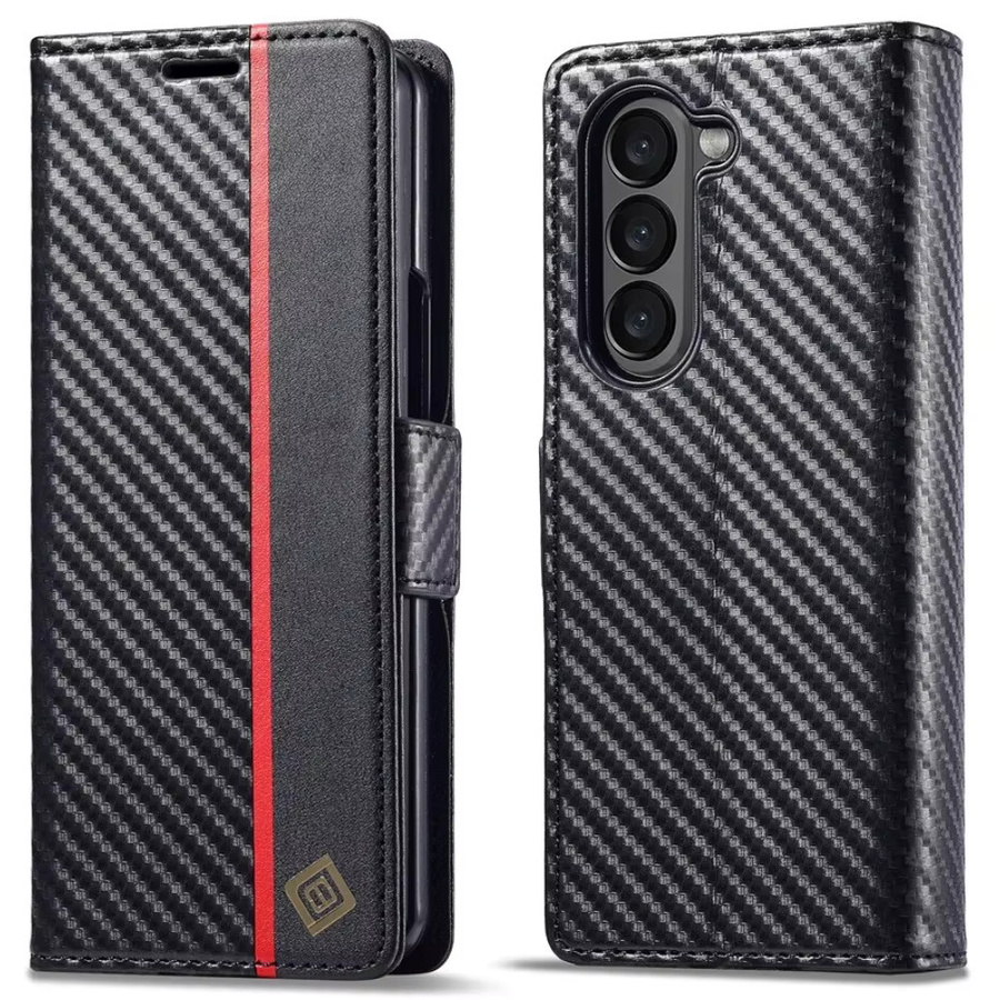 Luxus Carbon Fiber PU Leder Schutzhülle mit Kartenhalter für Samsung Galaxy Z Fold 7 6 5 4 3 in Schwarz - Bild 1