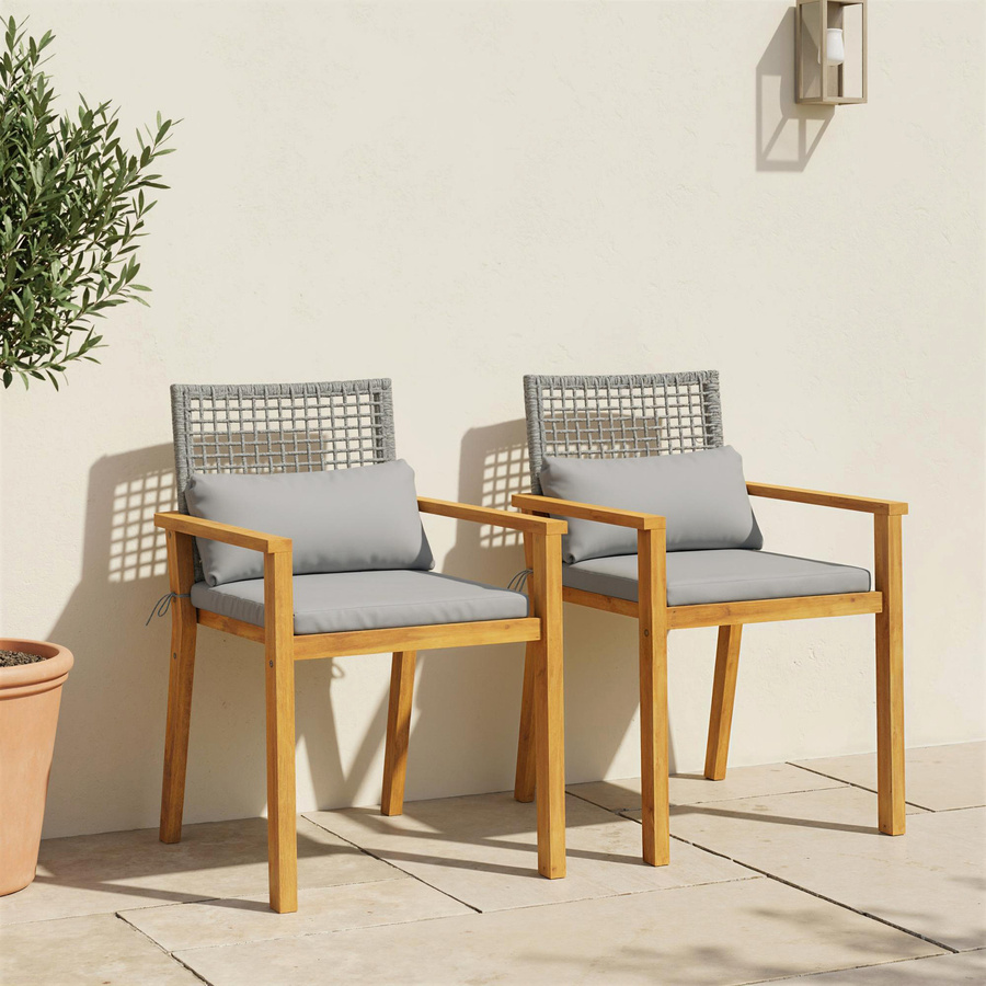 Outsunny 2er-Set Gartenstühle aus FSC-Akazienholz mit Armlehnen und Kissen, stapelbar, Holzfarbe, B/T/H: 59 x 55 x 86 cm - Bild 2