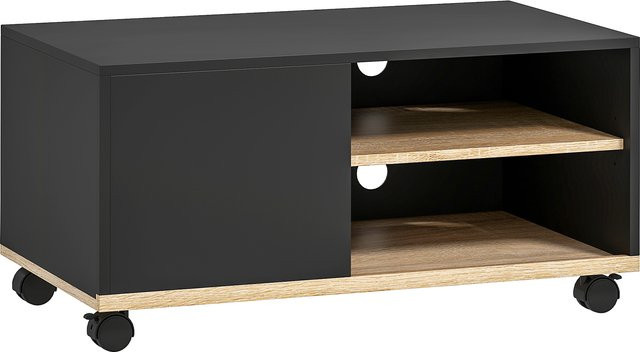 HOMCOM TV Lowboard auf Rollen mit Schrank und Kabelführung, Fernsehtisch für Fernseher bis 32 Zoll, Schwarz und Eiche, B/T/H: 80 x 45 x 41 cm - Bild 1