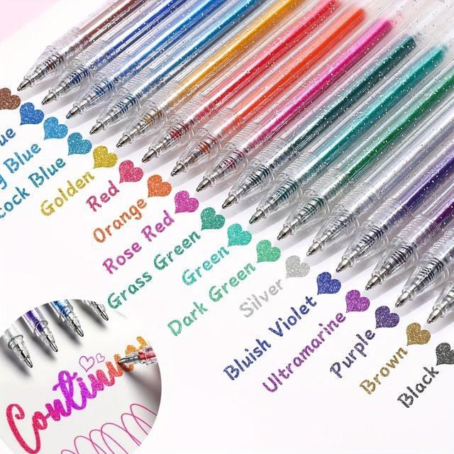 Glitzer-Gelstifte in Gold und Multicolour für Journaling und Zeichnen mit feiner Spitze - Bild 1