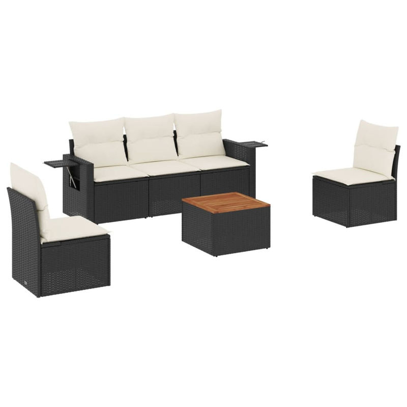 Vidaxl Gartenmöbel-Set aus Polyrattan mit Kissen, 6-teilig, Schwarz und Beige, Modernes Design - Bild 2