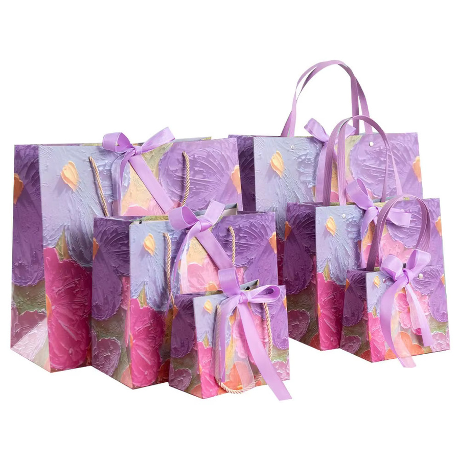 Dankeschön Geschenktüte aus Kraftpapier mit Ölgemälde Design in Pink für Hochzeiten und Business-Boutiquen - Bild 2