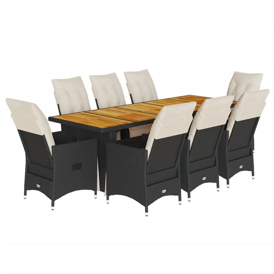 vidaXL 9-tlg. Garten-Bistro-Set aus Akazienholz und PE-Rattan in Schwarz-Creme - Bild 2