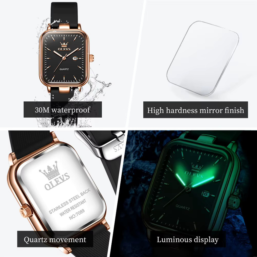 OLEVS Armbanduhr, Quarz, Edelstahl, Silber, Schwarz, Damen - Bild 6