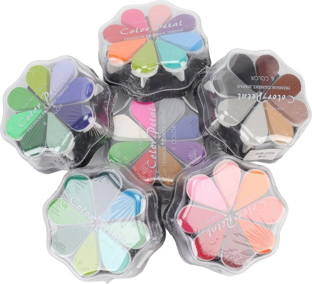 OutsideWorld Waschbares Stempelkissen Set in Blütenblattform, 6 Stück, Metallfarben, Grau und Mehrfarbig, ideal für Hunde- und Baby-Fußabdrücke - Bild 1