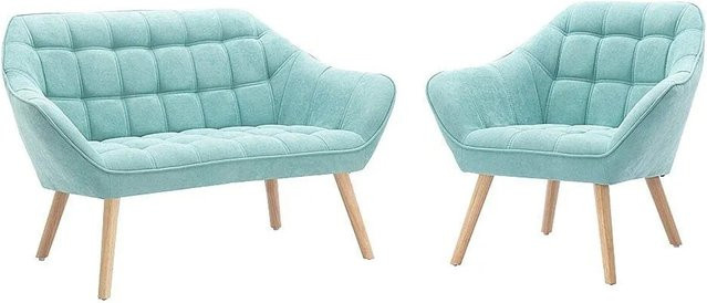 Vente-unique Couchgarnitur Caserta in Mandelgrün bestehend aus einem 2-Sitzer Sofa und einem Sessel, Breite: 127 cm, Tiefe: 82 cm, Höhe: 82 cm - Bild 1