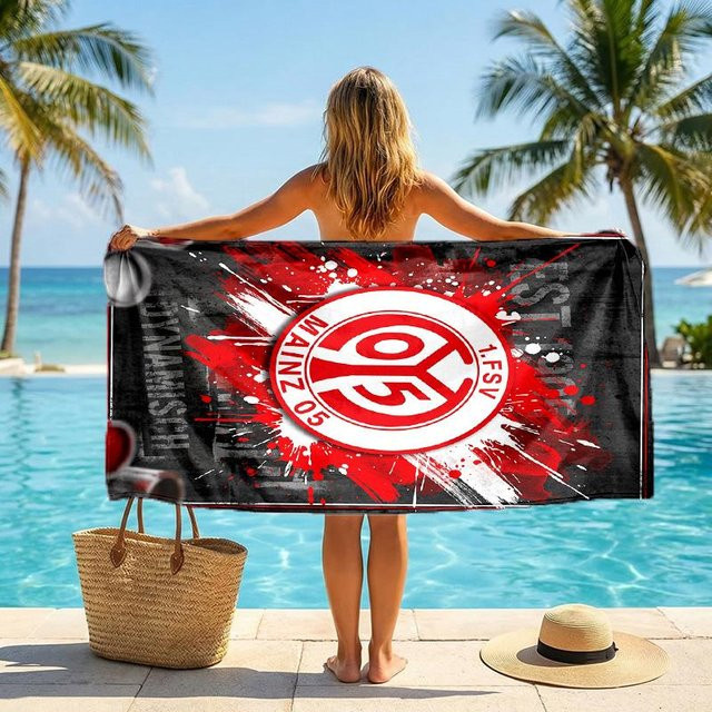Mainz FC Schnelltrocknendes Strandtuch aus Mikrofaser in Rot, B/H: 80 x 160 cm - Bild 1