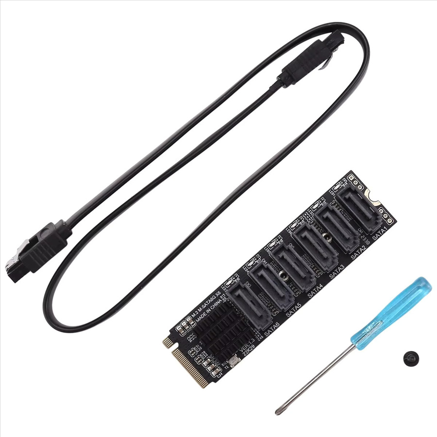 A23G1205 M.2 MKEY PCI-E Riser-Karte ASM1166 M.2 NVMe zu SATA 3.0 Erweiterungskarte mit 6 Ports in Schwarz - Bild 2