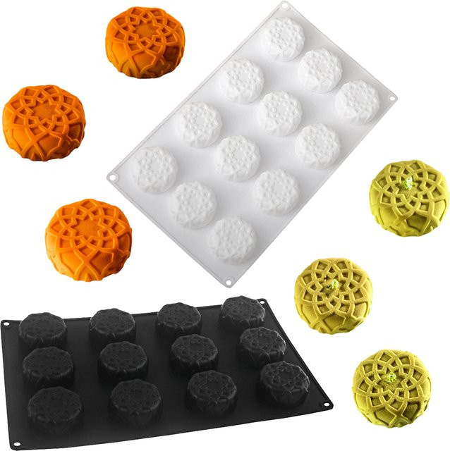 SHENHONG Silikon Backform mit 15 kreisförmigen Zellen und Linienmuster für Mousse, Schokolade und Desserts - Bild 1