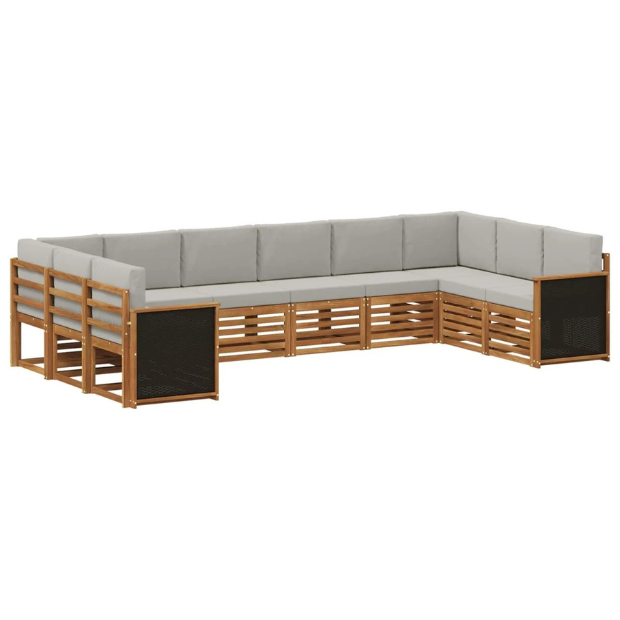 vidaXL Ecksofa Set in L-Form aus massivem Akazienholz mit Kissen in Natur und Hellgrau - Bild 2