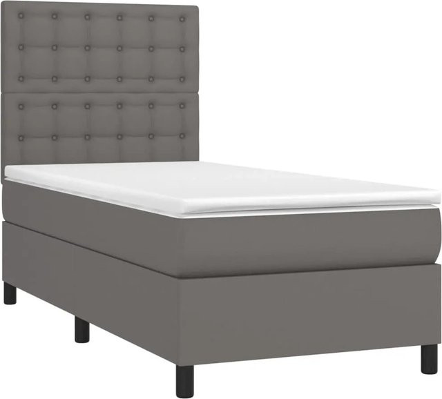 vidaXL Boxspringbett mit Matratze in Grau aus Kunstleder mit LED-Unterbettbeleuchtung und USB-Ladeanschluss, B/T/H: 80 x 200 x 118 cm - Bild 1