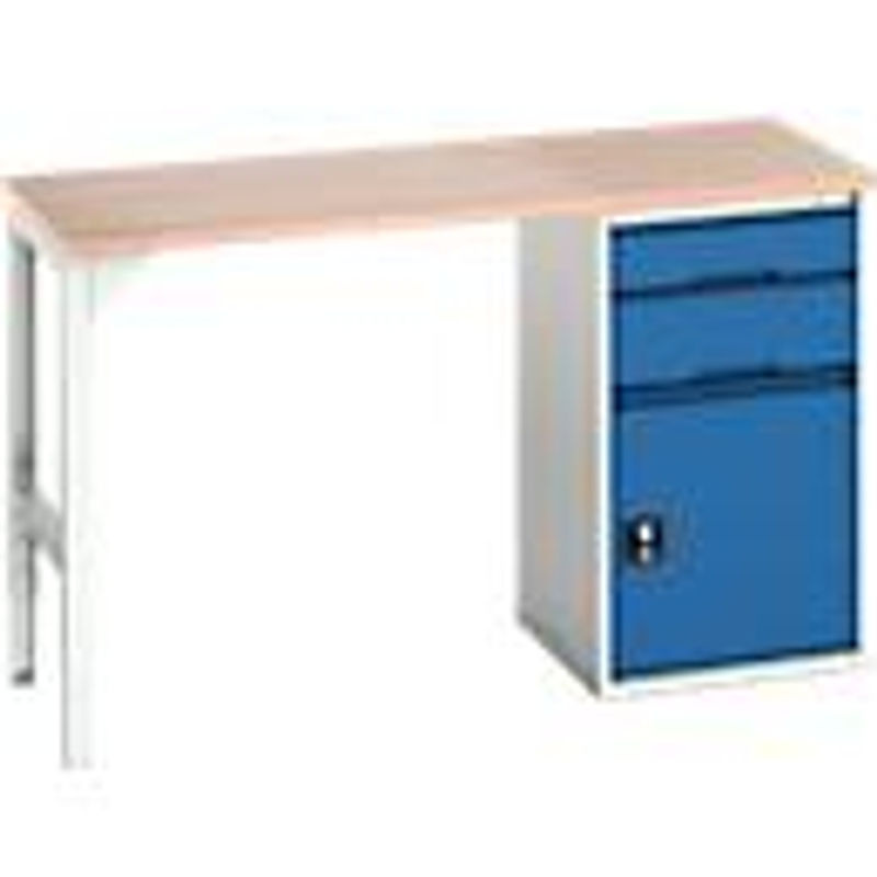 Unterbauwerkbank Bott verso mit Multiplex-Platte, 2 Schubladen, 1 Tür und 1 Ablageboden, Lichtgrau/Enzianblau, B: 150 cm, T: 60 cm, H: 93 cm - Bild 2