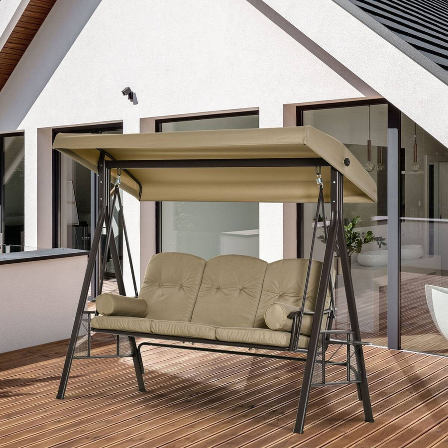 Outsunny Hollywoodschaukel in Beige mit Sonnendach und Kissen, B/H/T: 206 x 183 x 116 cm - Bild 4