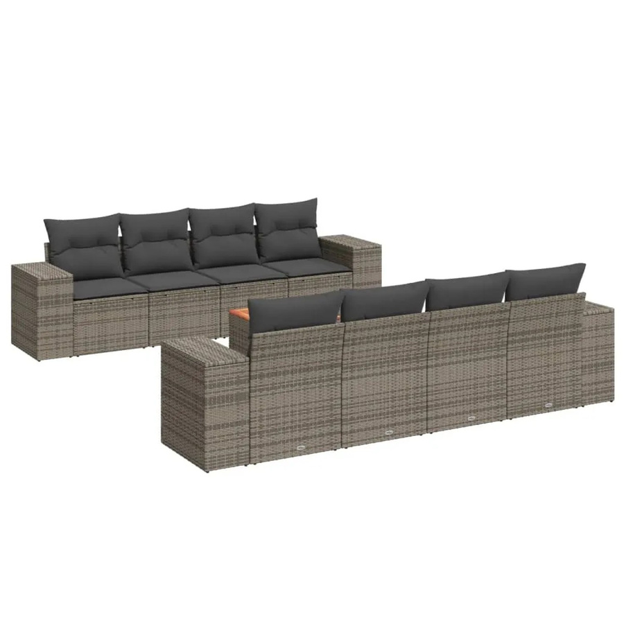 vidaXL 9-tlg Garten-Sofagarnitur aus Poly Rattan und Akazienholz in Grau - Bild 2