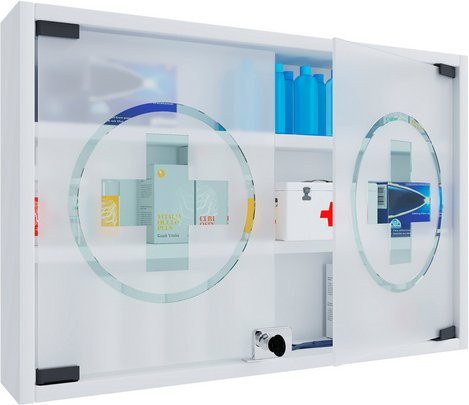 VCM Medizinschrank Hustila M weiss, abschließbarer Apothekerschrank mit Glastüren und Fachböden, Wandmontage, B/H/T: 60 x 40 x 10 cm - Bild 1